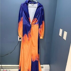 Fashion Nova Blue and Orange Maxi Dress